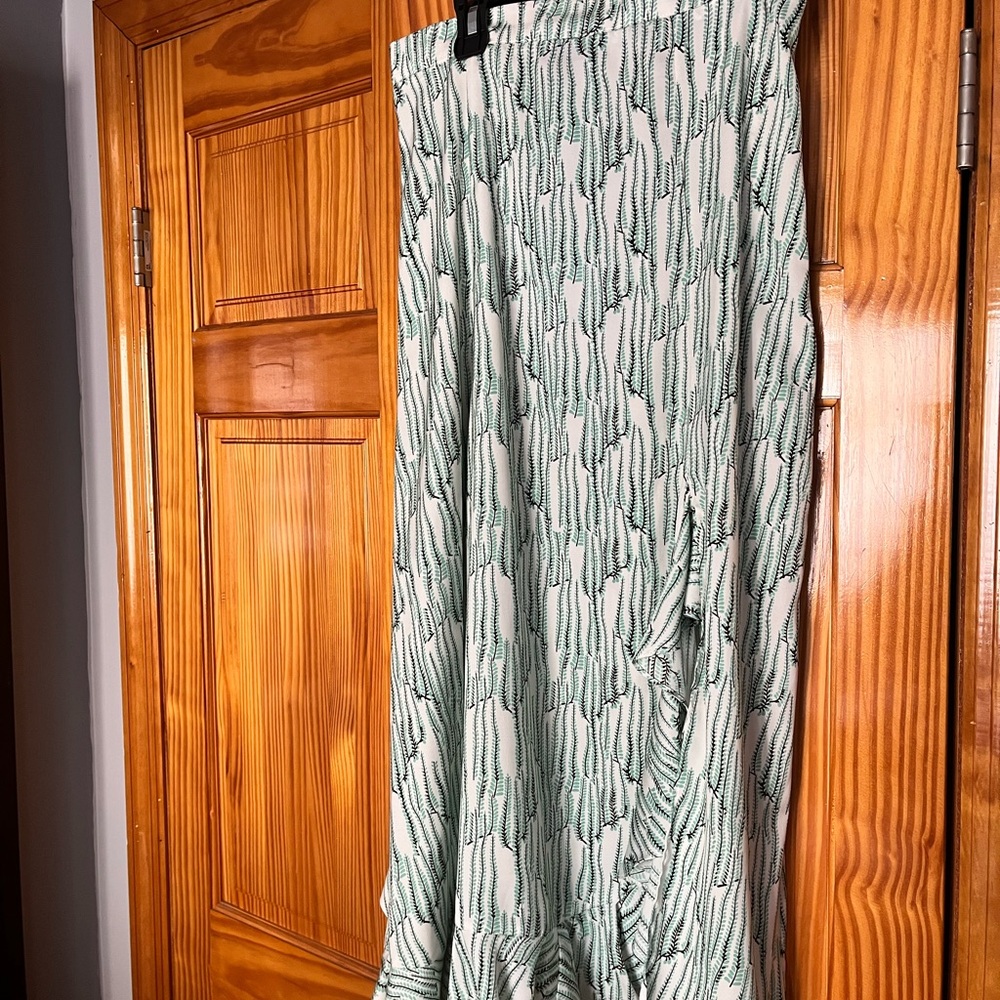 Topshop Cream Maxi Skirt with Green Leaf Print